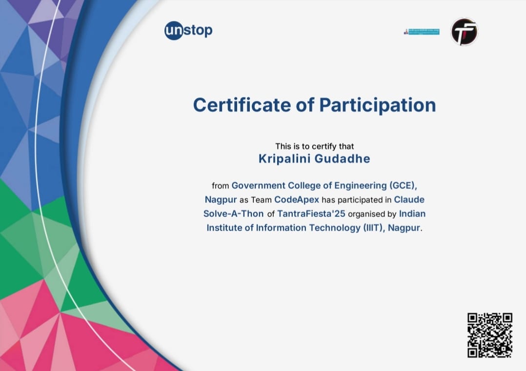 IIIT Nagpur Cloud Solve-A-Thon Certificate