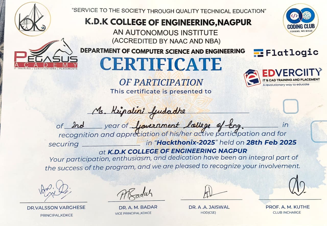 Hackthonix 2025 Certificate