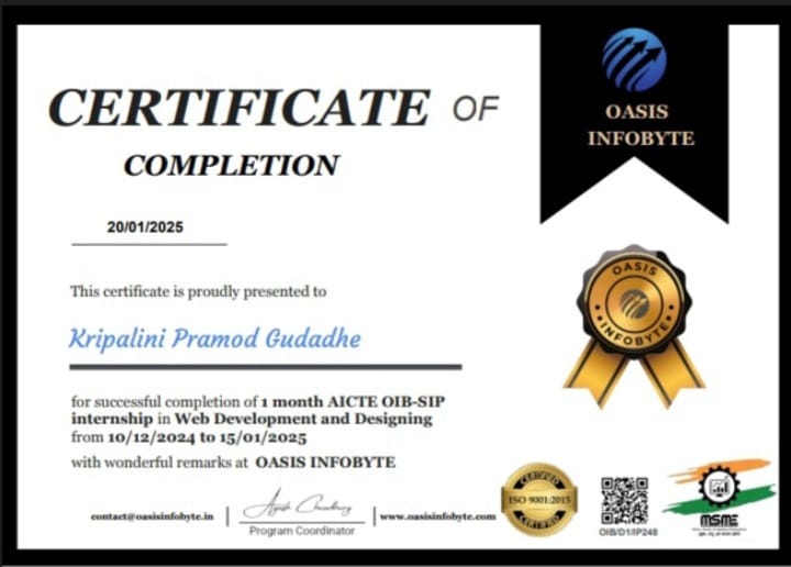 Oasis Certificate